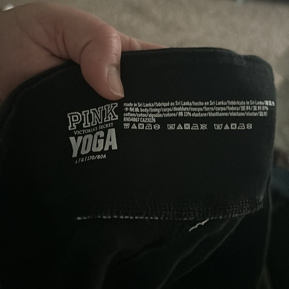 Womens size Large PINK Victoria’s Secret black Yoga legging with white stripe - Picture 5 of 6